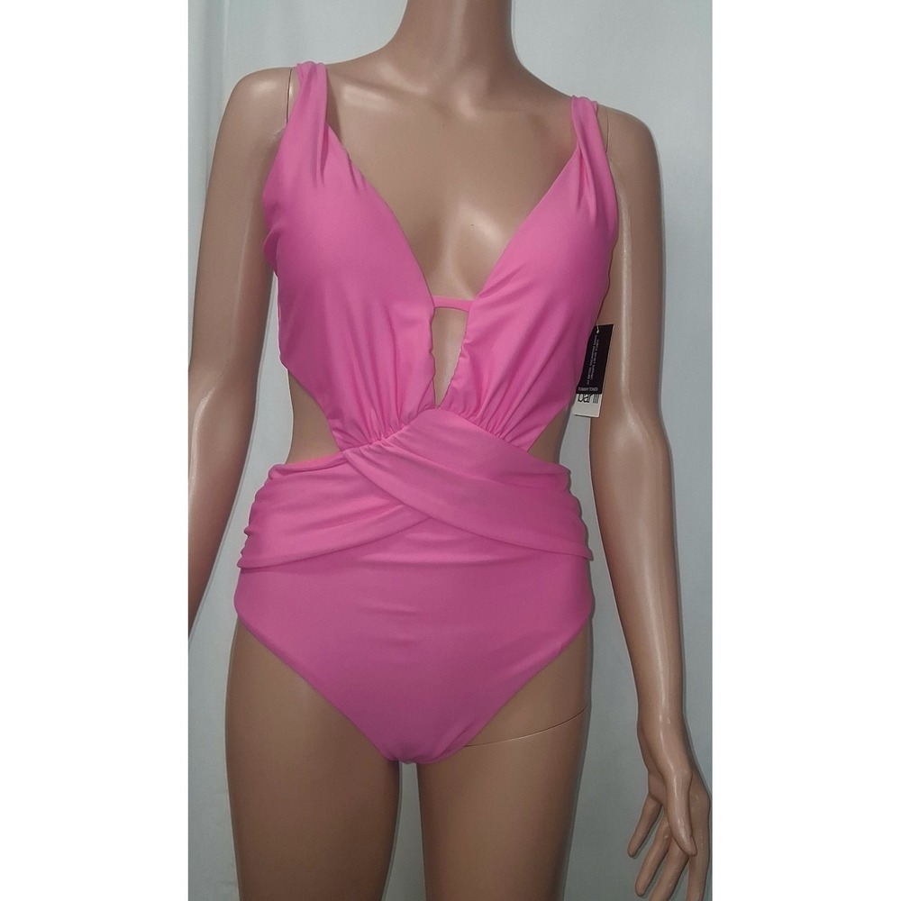 Bar III Women's Draped Monokini Swimsuit, Pink, Size Small